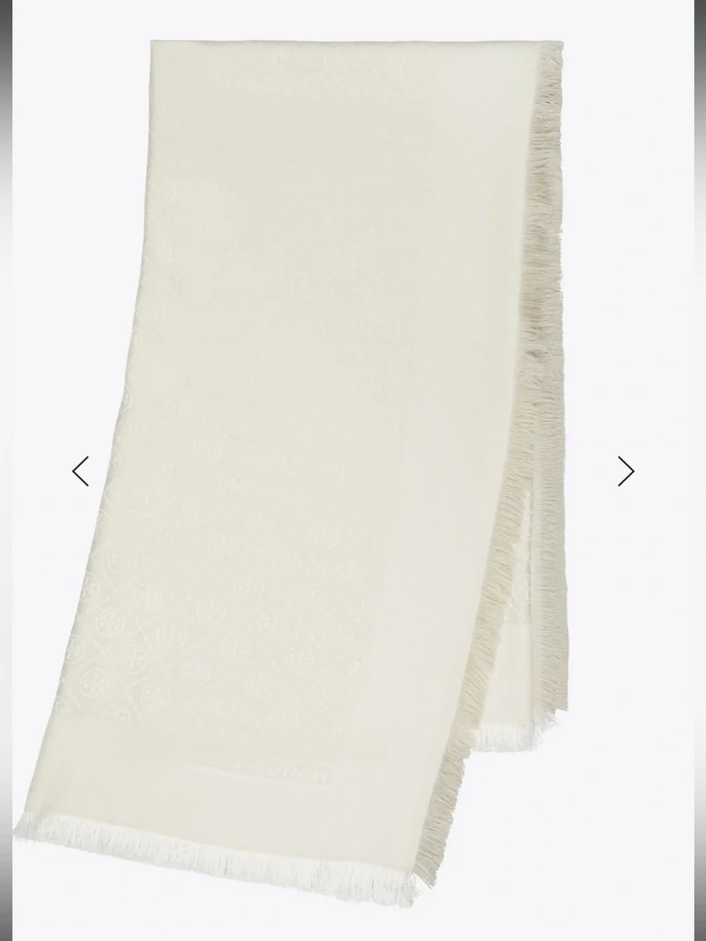 Tory Burch Cream Logo Jacquard Fringe Scarf
